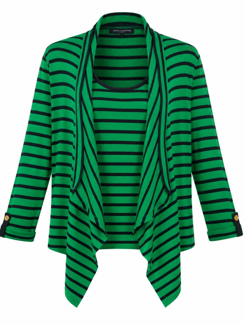 Jones New York Green Navy Striped Office Tank With Attached Open Cardigan L